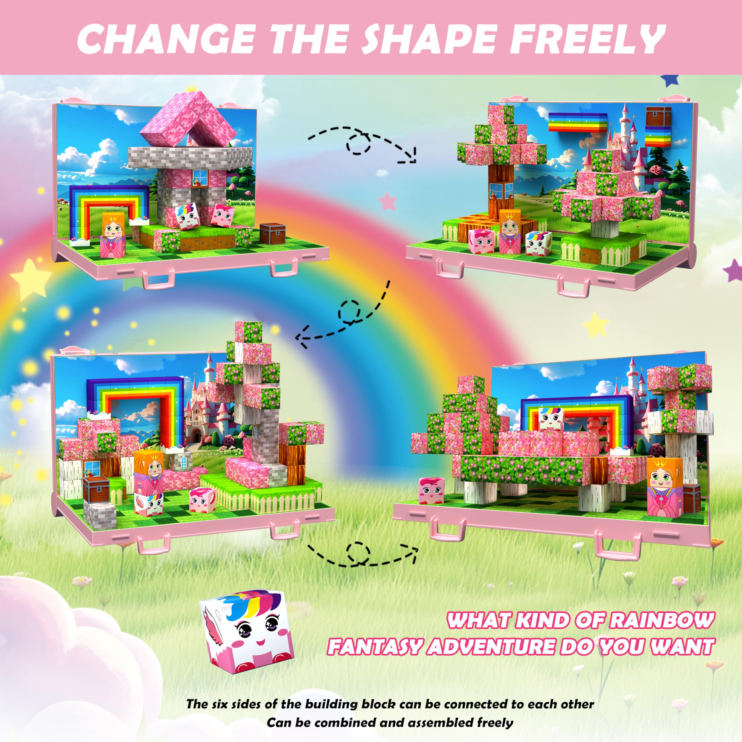 GaHoo magnetic blocks rainbow-patterns set encourages open-ended STEM exploration.