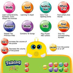 GaHoo talking ABC and 123s poster helps toddlers recognize letters and numbers.