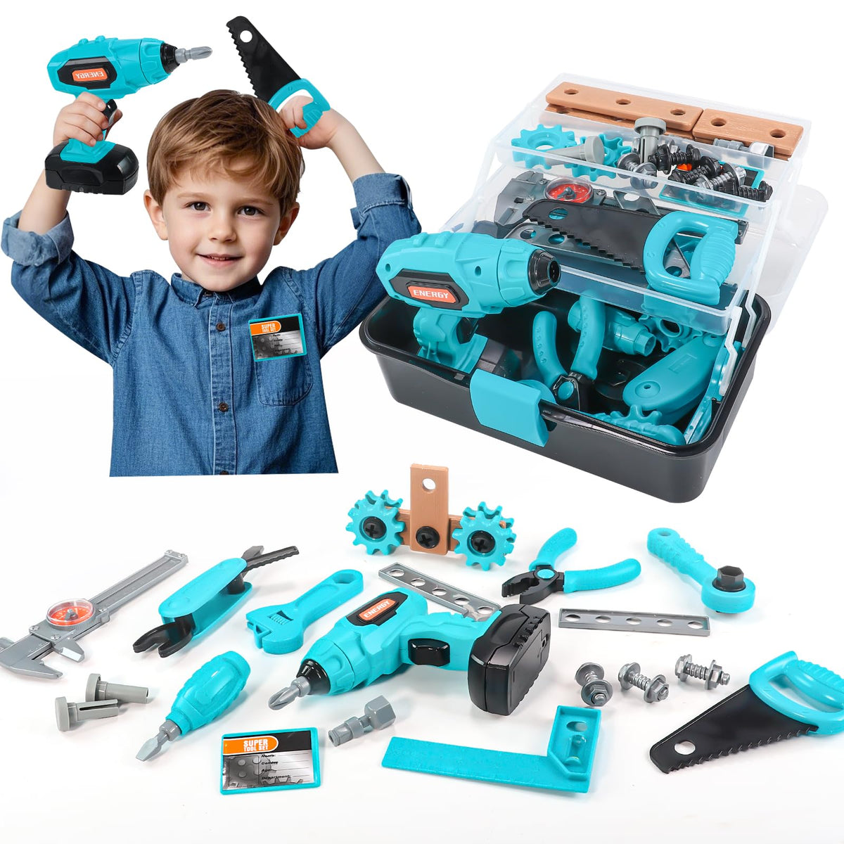GAIETYDIY kids tool set electronic drill for realistic pretend play and fine motor skills