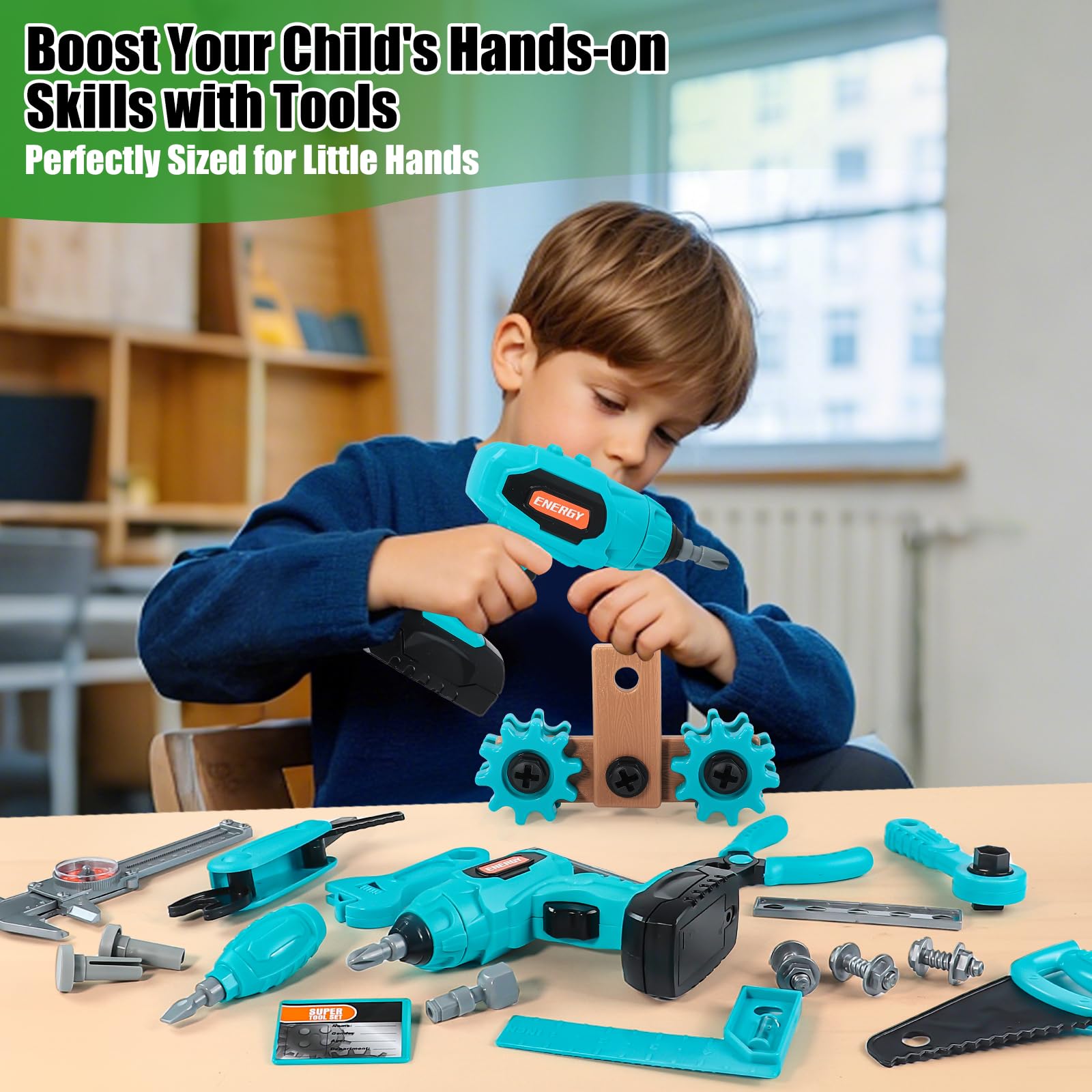 GAIETYDIY three-tier toolbox helps kids organize tools during play