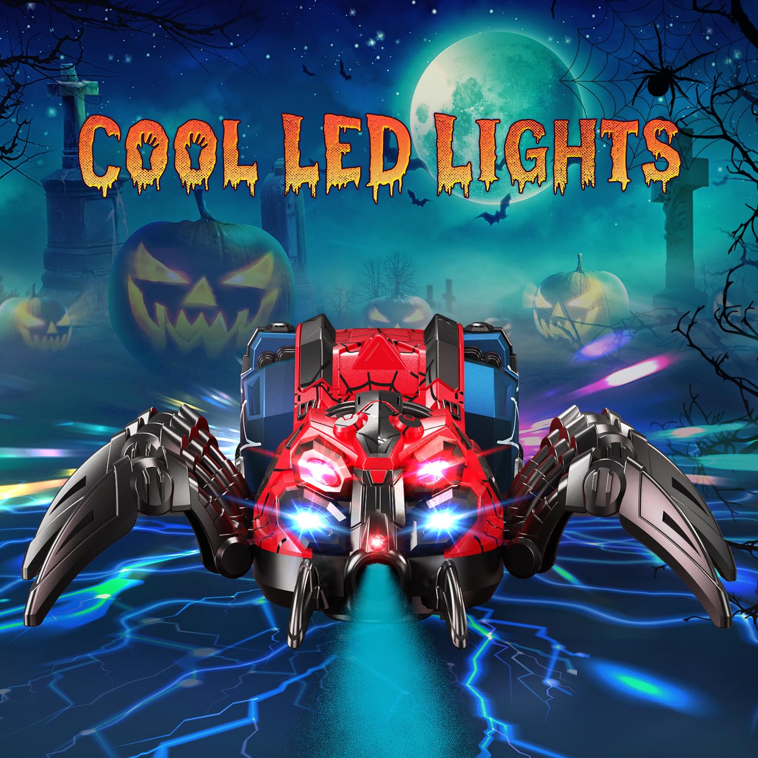 GAIETYDIY LED light show highlights the spider from head to tail.