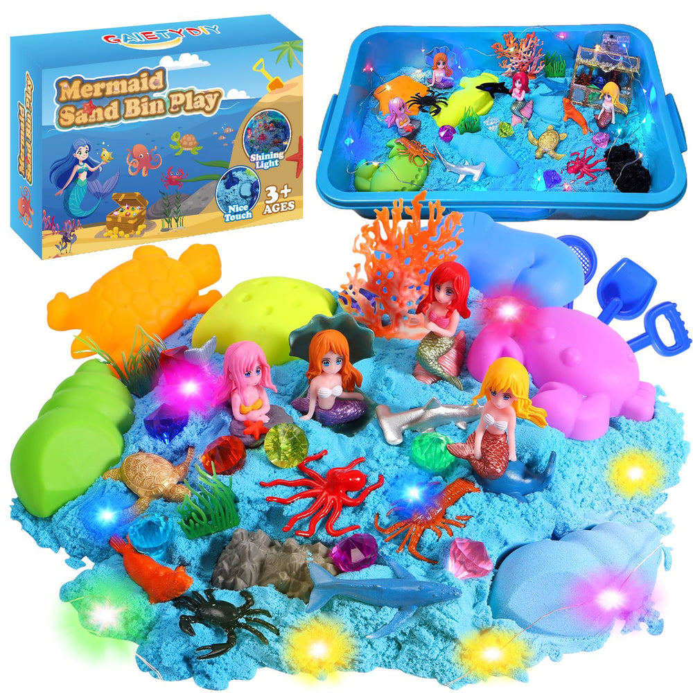 GAIETYDIY Mermaid Sensory Bin open box showing 2.2 lb sand for creative play.