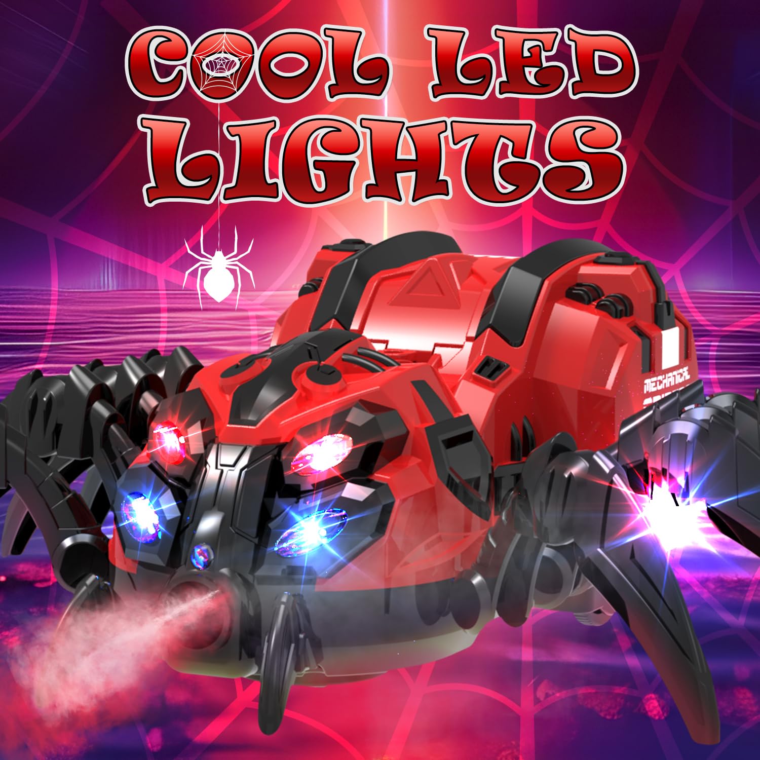 GAIETYDIY spider toy with vivid LED lights for night-time play.