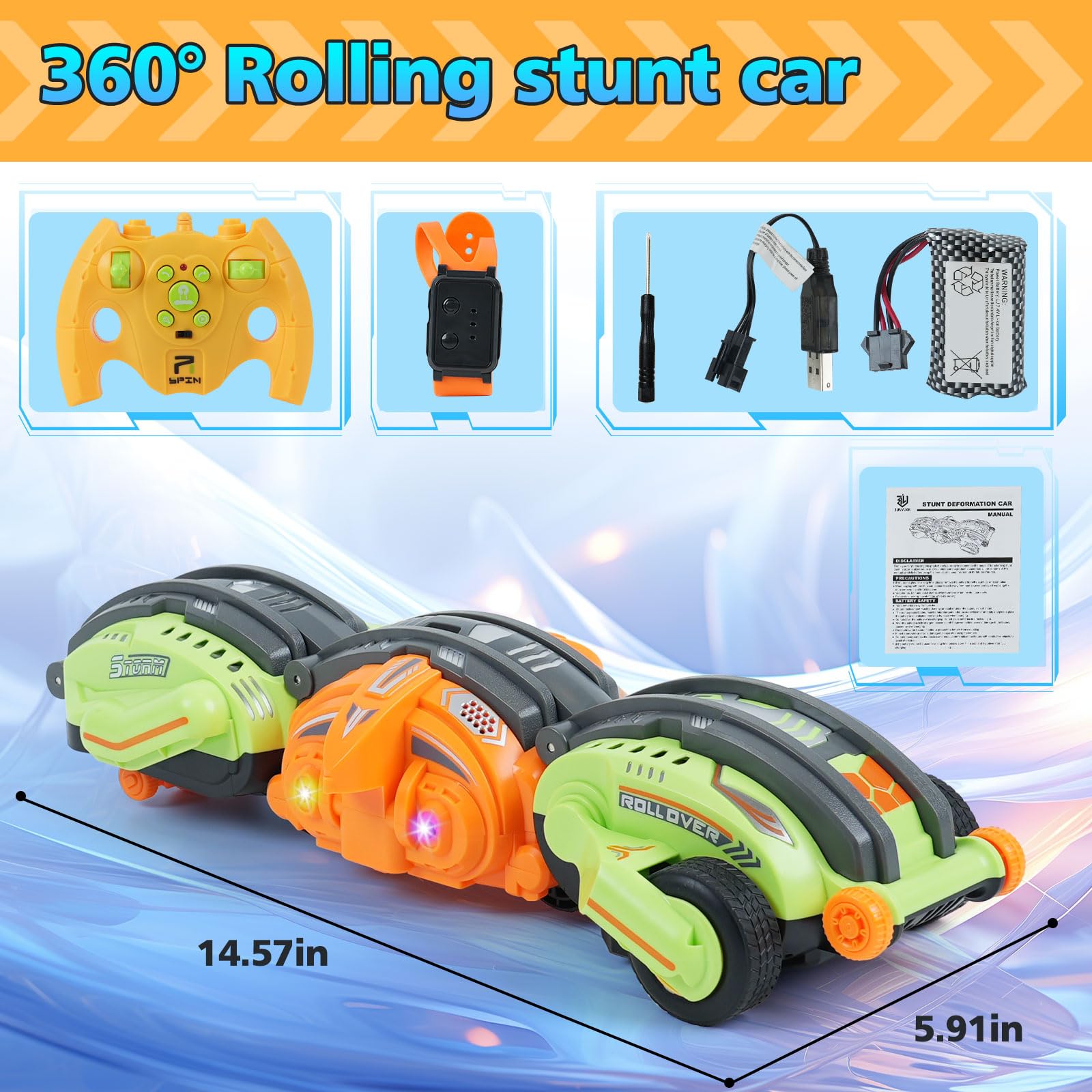 Gaitel 360° stunt car remote panel showing 2.4GHz compatibility