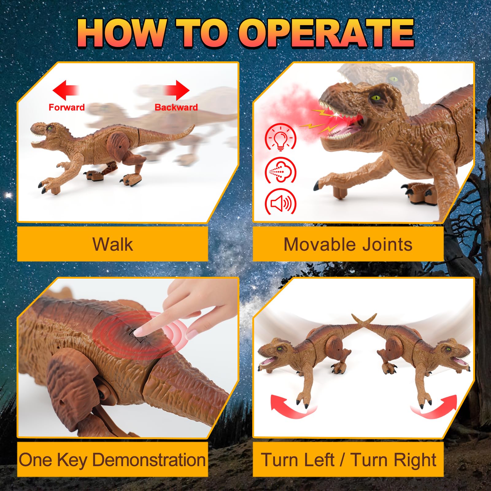 Gaitel RC Dinosaur Roaring action heightens pretend-play adventures.