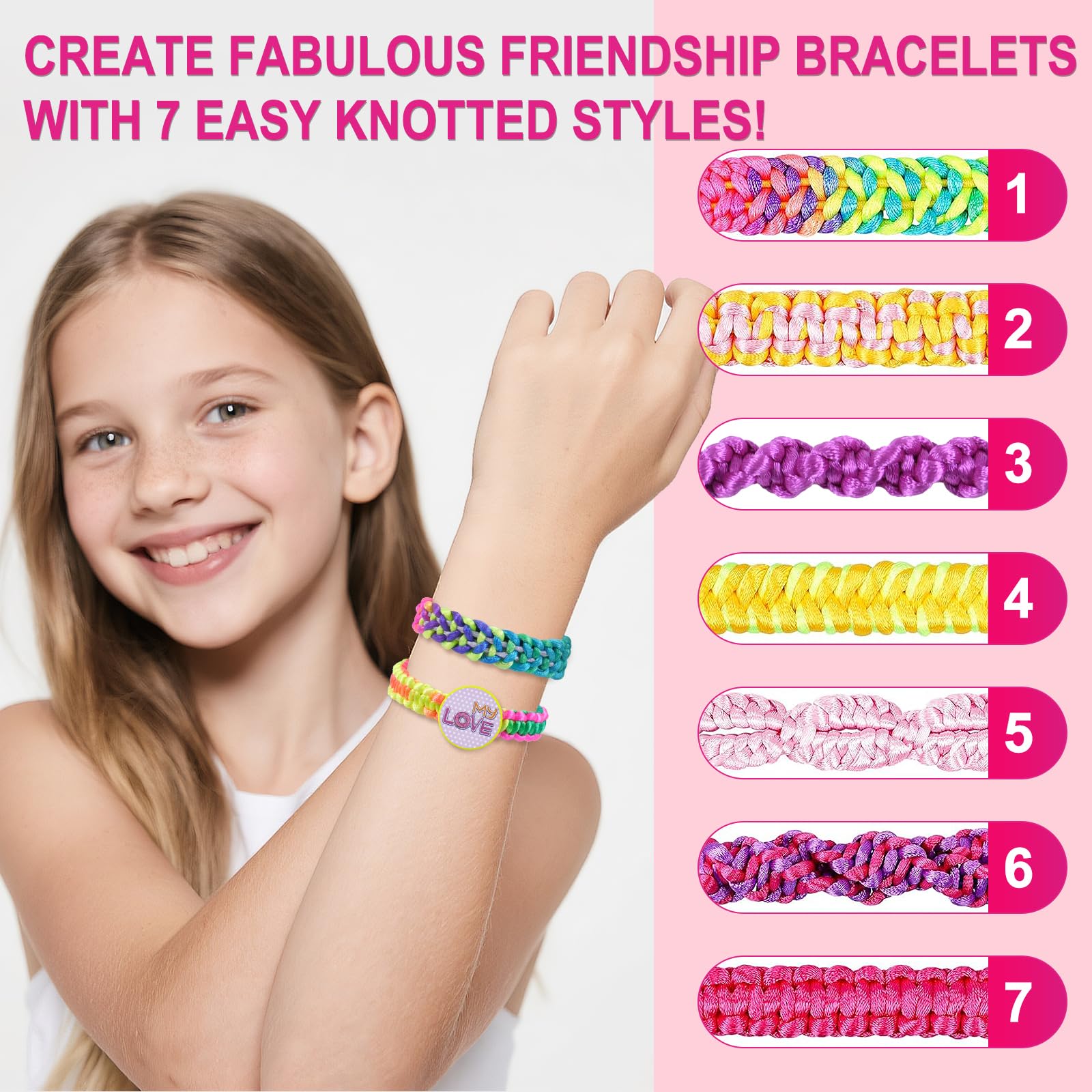 Gaitel strings come in bright colors for vibrant, personalized bracelet designs.