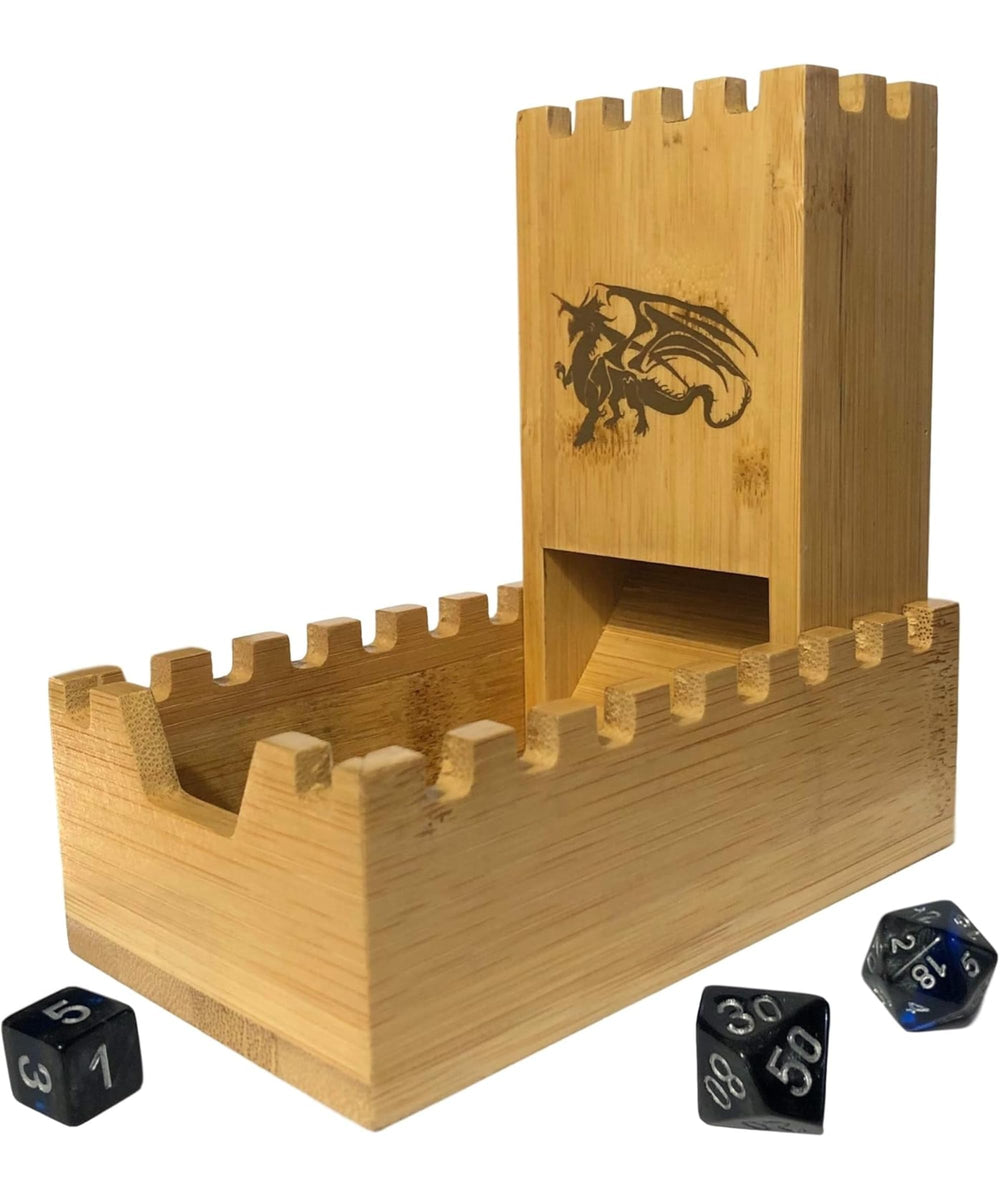 Galdor's Guild bamboo dice tower in foldable castle form for quick, tidy dice rolling.