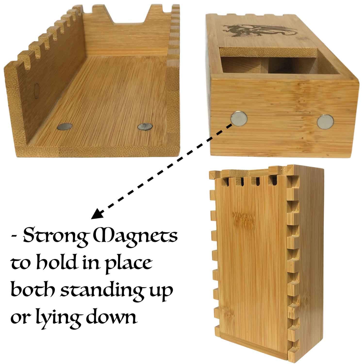Travel-ready bamboo dice tower by Galdor's Guild collapsed neatly.