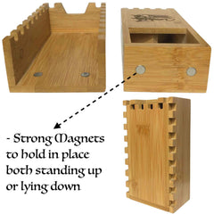 Travel-ready bamboo dice tower by Galdor's Guild collapsed neatly.