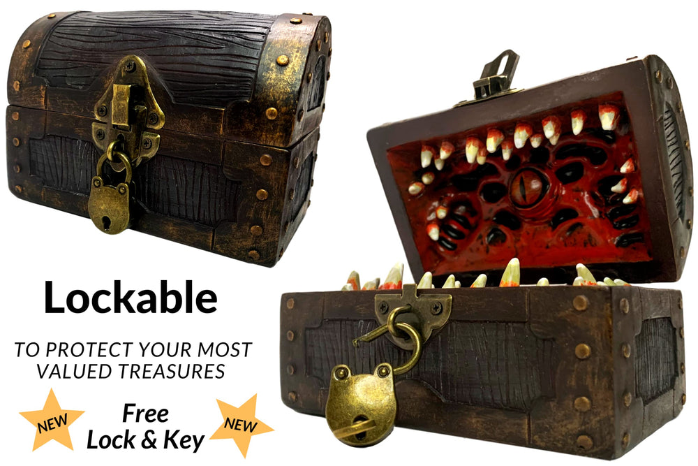 Galdor's Guild Mimic Dice Chest with lock and key for secure travel.