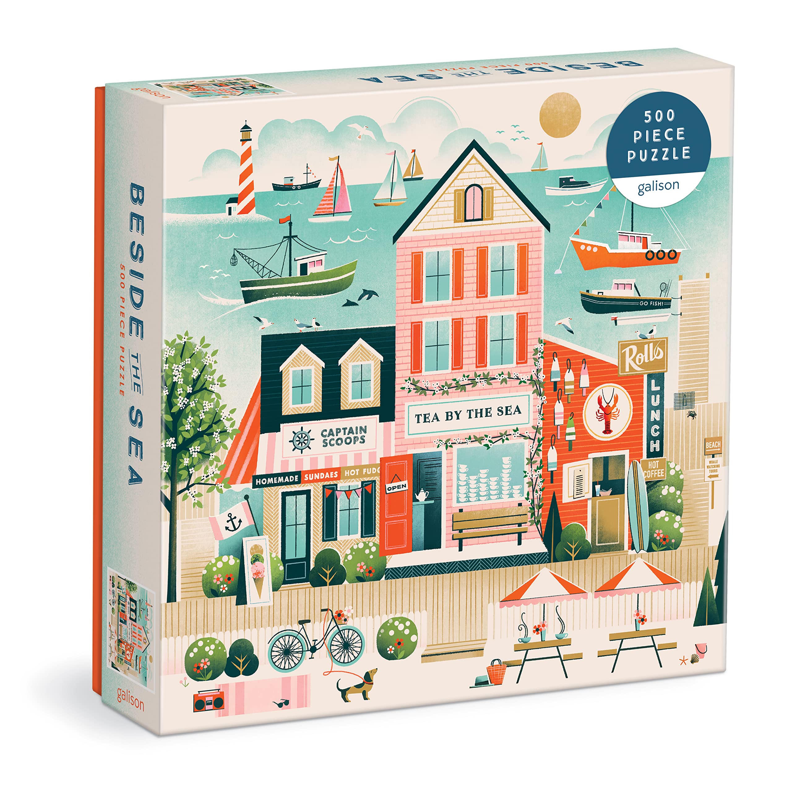 Galison Beside The Sea puzzle box, a 500-piece challenge for relaxed, family puzzle time.
