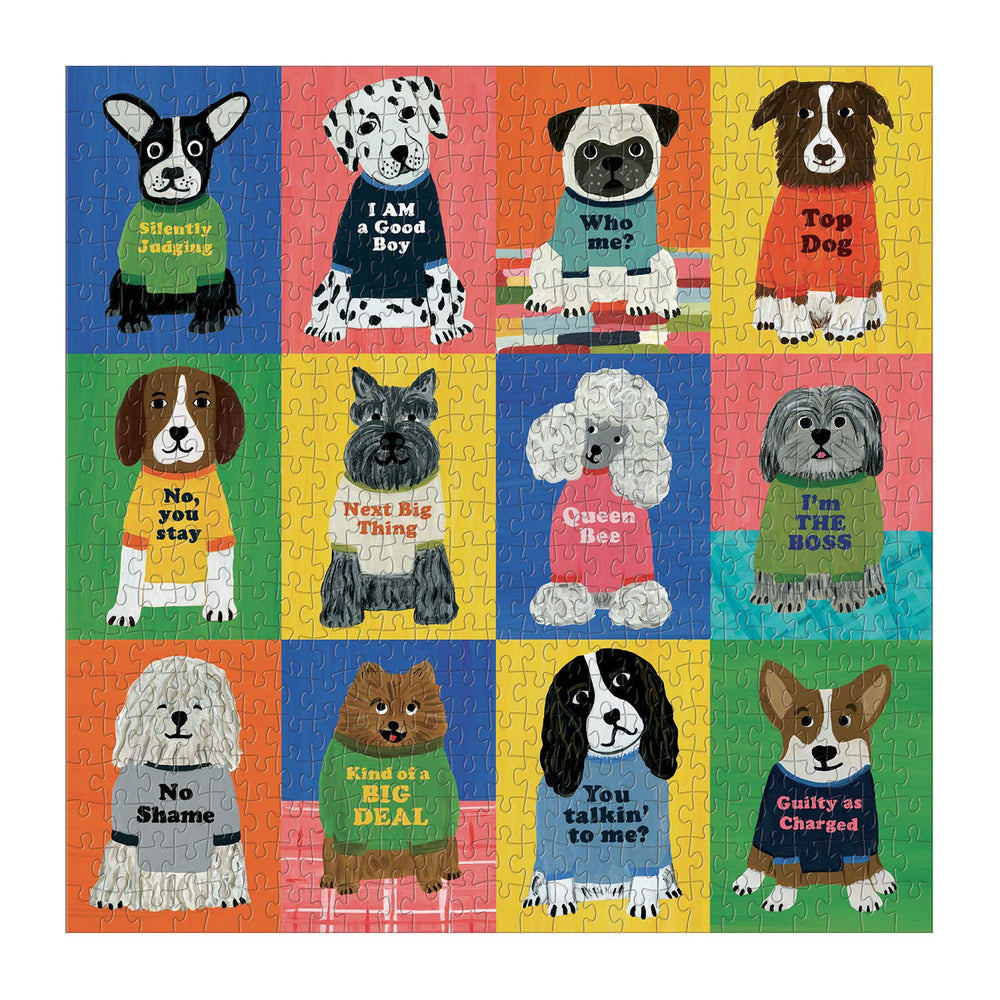 Galison Boss Dogs puzzle assembly shows intricate canine details for mindful play