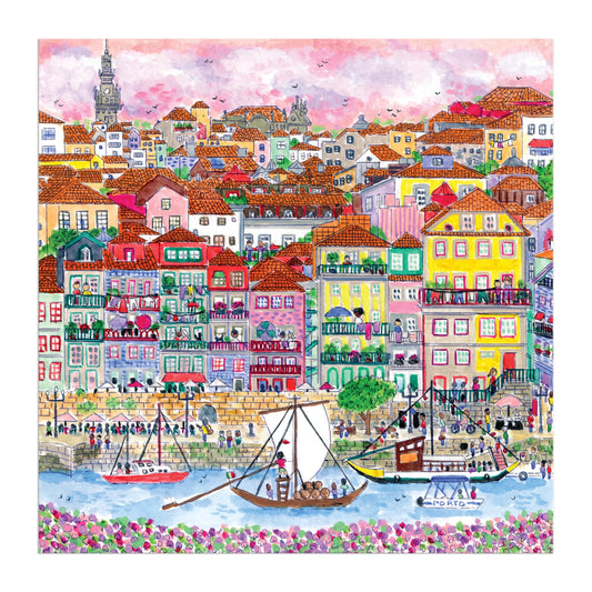 Galison Colors of Porto puzzle showing bright buildings to inspire travel-themed evenings.