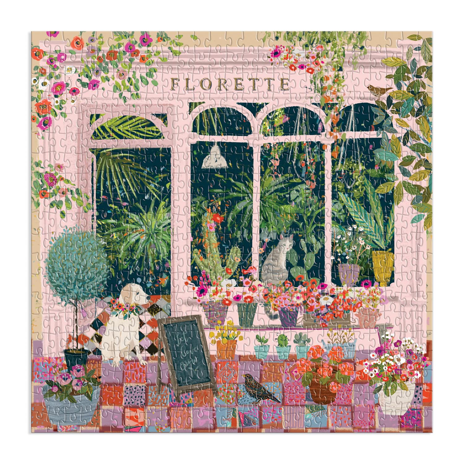 Victoria Ball floral art of a plant shop featured in the Galison Florette puzzle