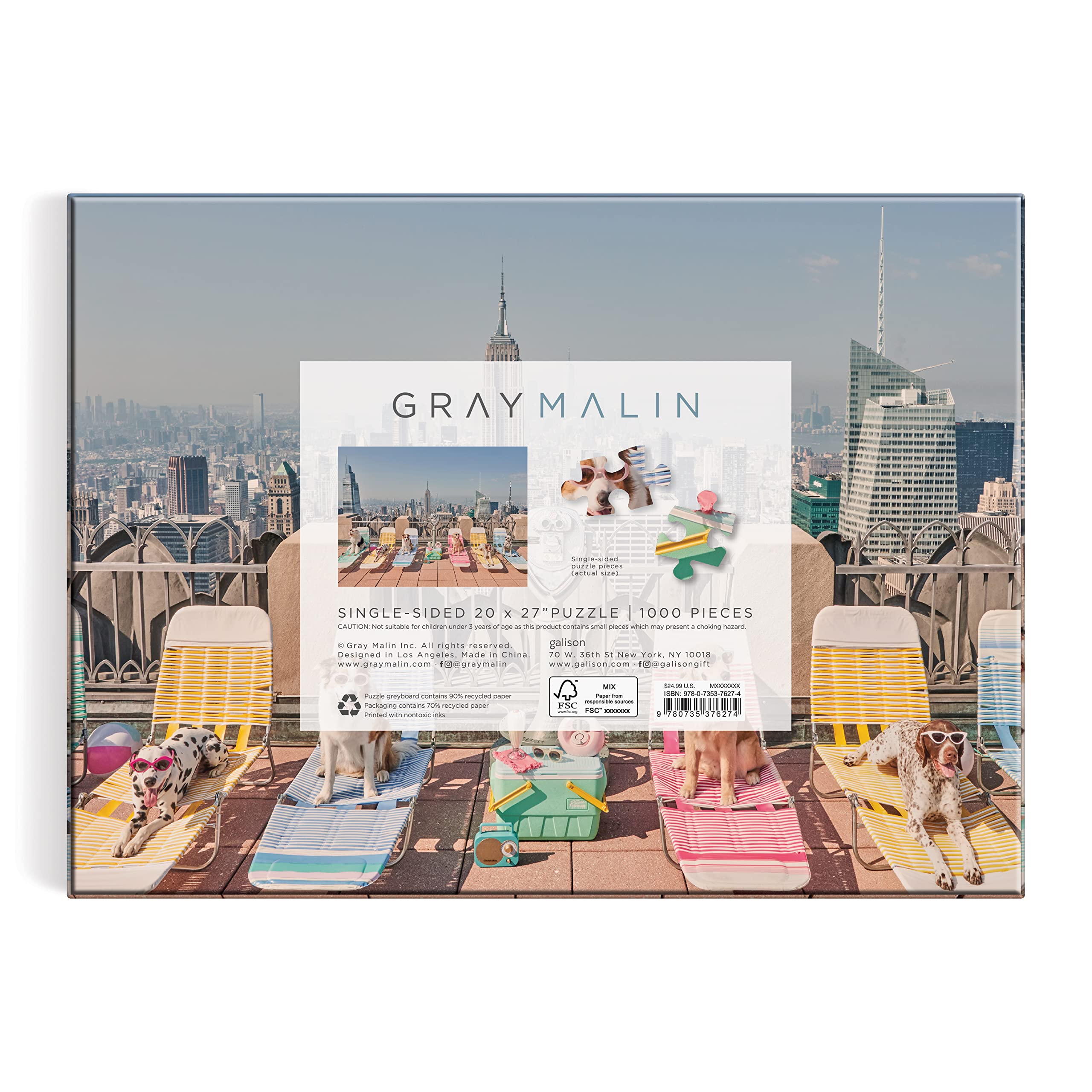 Galison Gray Malin Dogs of New York City puzzle completed size, 27 by 20 inches.