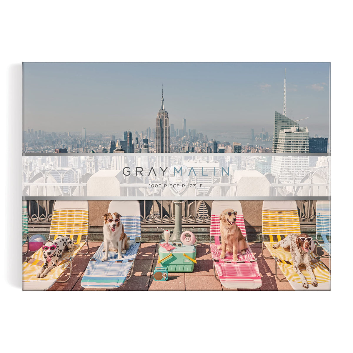 Galison Gray Malin Dogs of New York City puzzle cover, perfect for family puzzle nights.