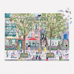 Flower-filled city garden details with cats for a delightful puzzle experience