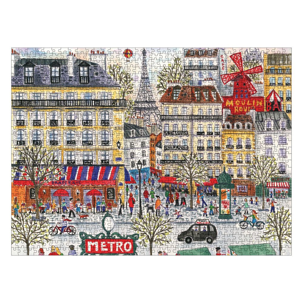 Galison Michael Storrings Paris puzzle Eiffel Tower centerpiece inspires mindful recreation.