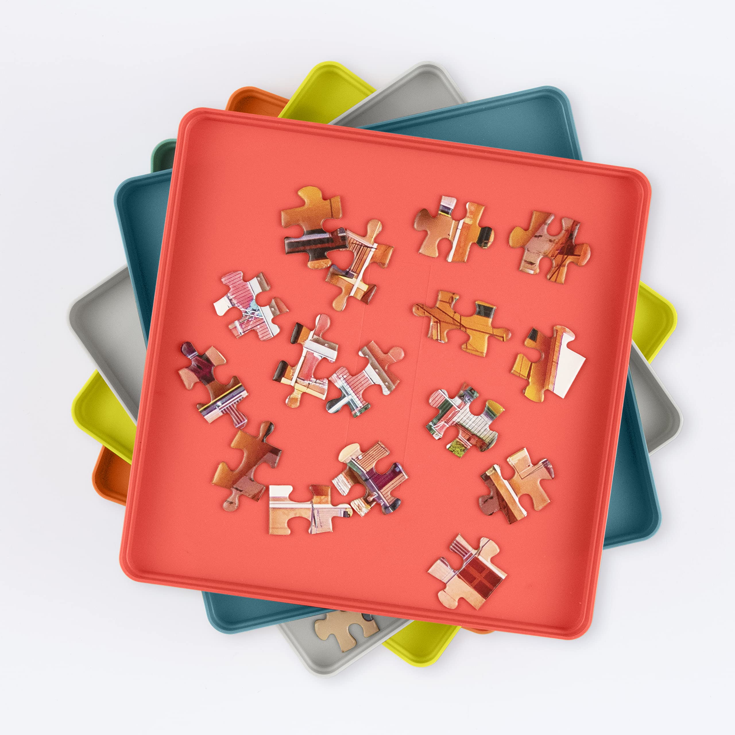 Galison Puzzle Sorting Tray Set with lid on top tray keeps puzzle pieces secure