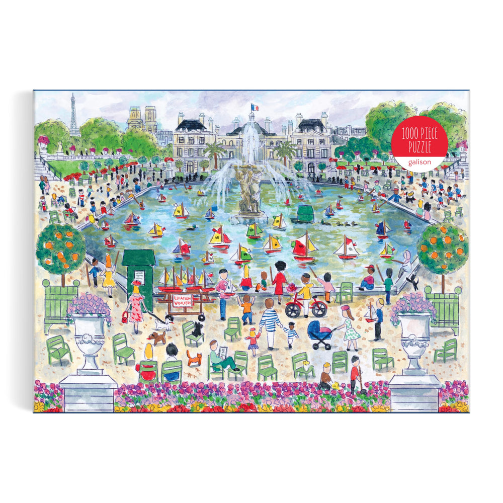Galison Springtime in Paris Grand Bassin Pond puzzle box art for family puzzle night