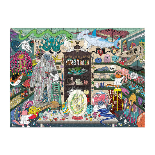 Galison World of Curiosities humorous shop-scene prompts curious puzzling evenings.