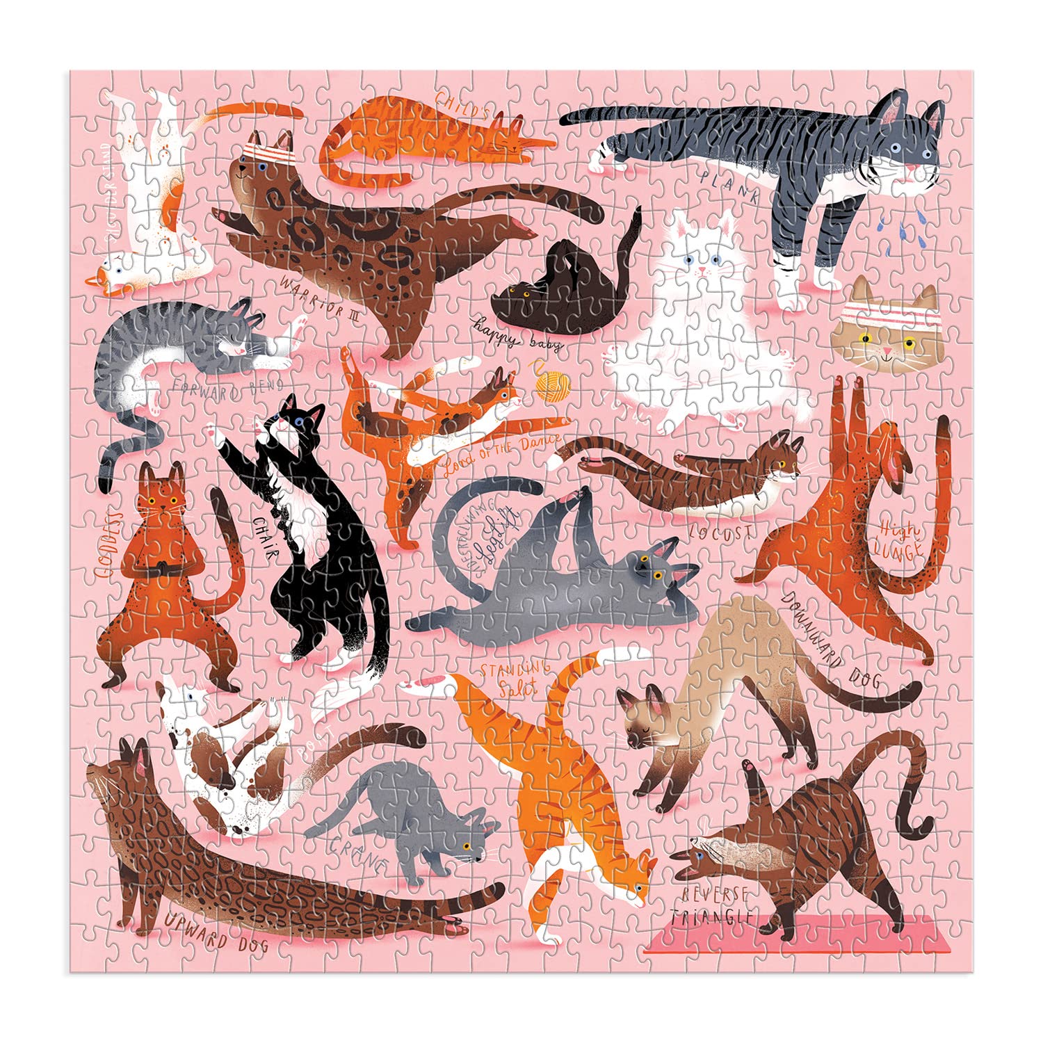 Galison Yoga for Cats artwork closeup highlights humorous poses and bold artwork.