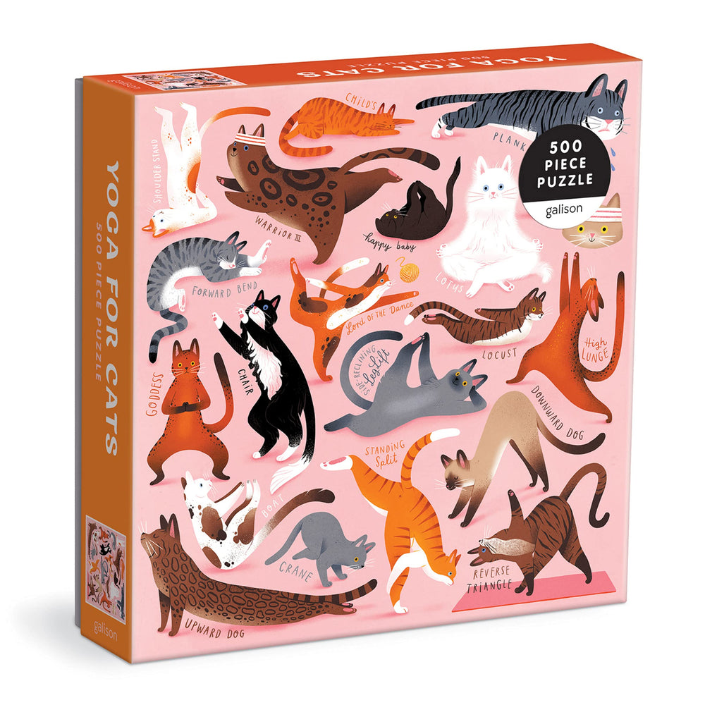 Galison Yoga for Cats puzzle cover shows playful yoga cats in bright colors.