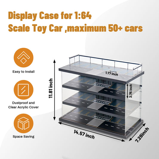 GALUMO LED-lit levels highlight 1:64 die-cast models.