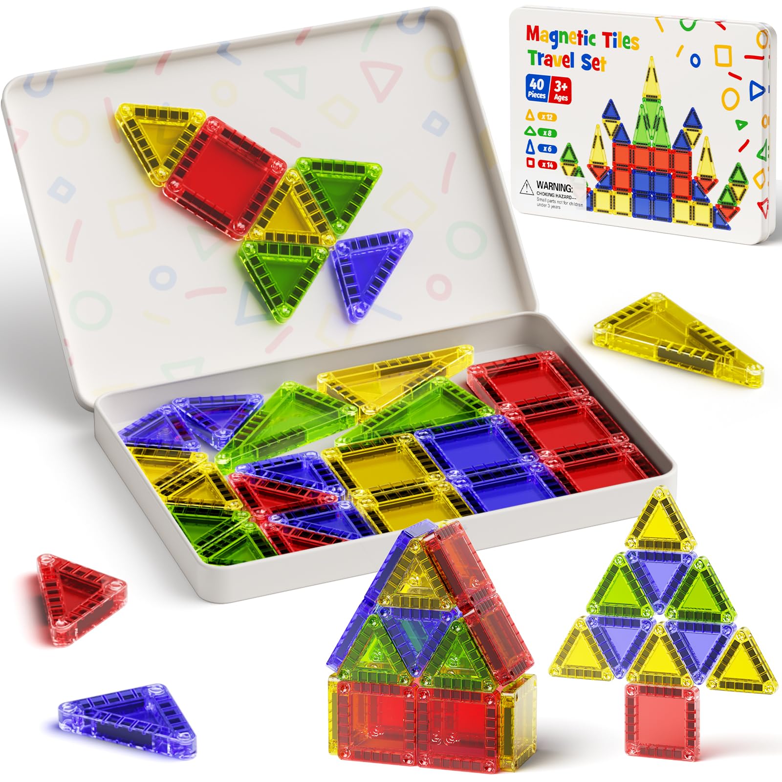 Gamcrown portable magnetic tiles travel set in a colorful box for on-the-go creativity