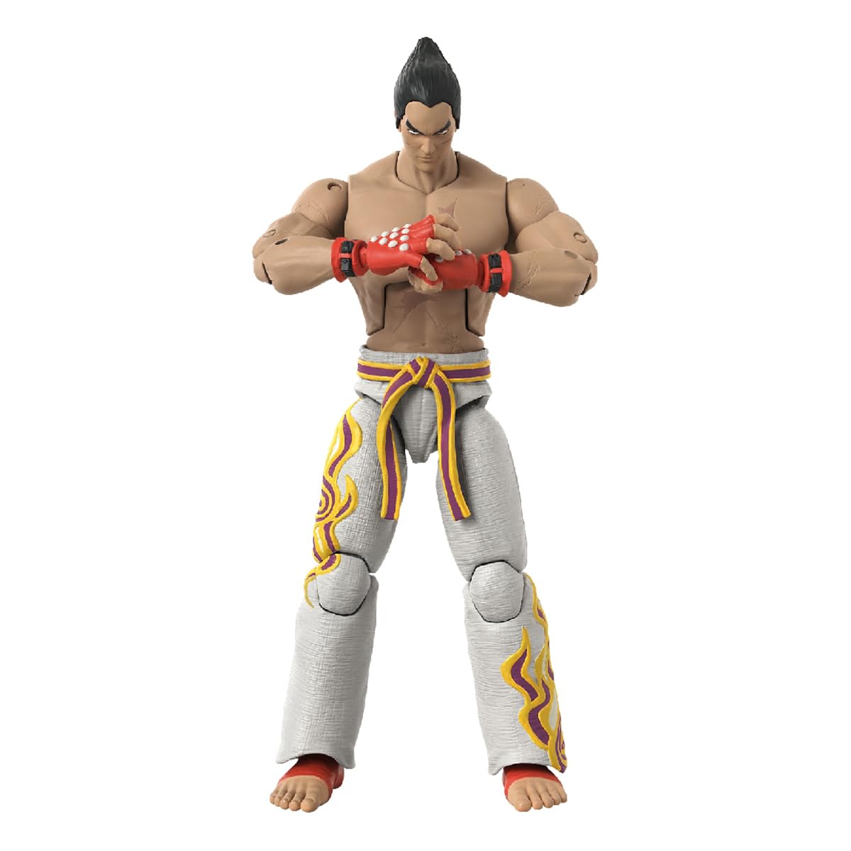 Game Dimensions Tekken Kazuya Mishima action figure front view highlights intricate detailing for display.