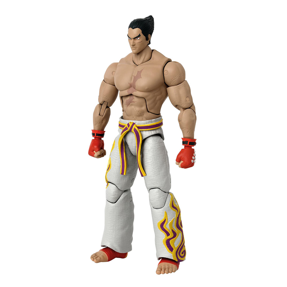 Game Dimensions Kazuya Mishima figure with interchangeable hands offers posing versatility.