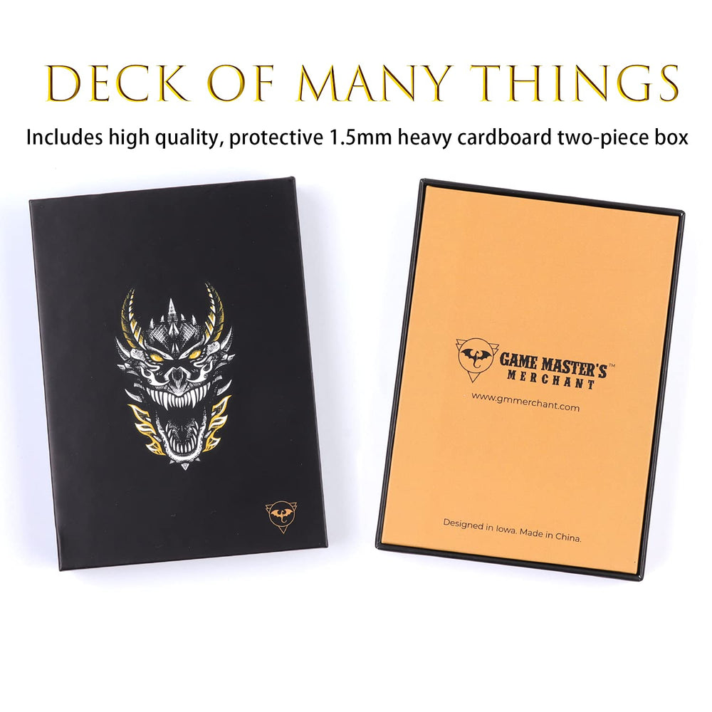 Game Master's Merchant Deck of Many Things box with durable outer-shell for protection.
