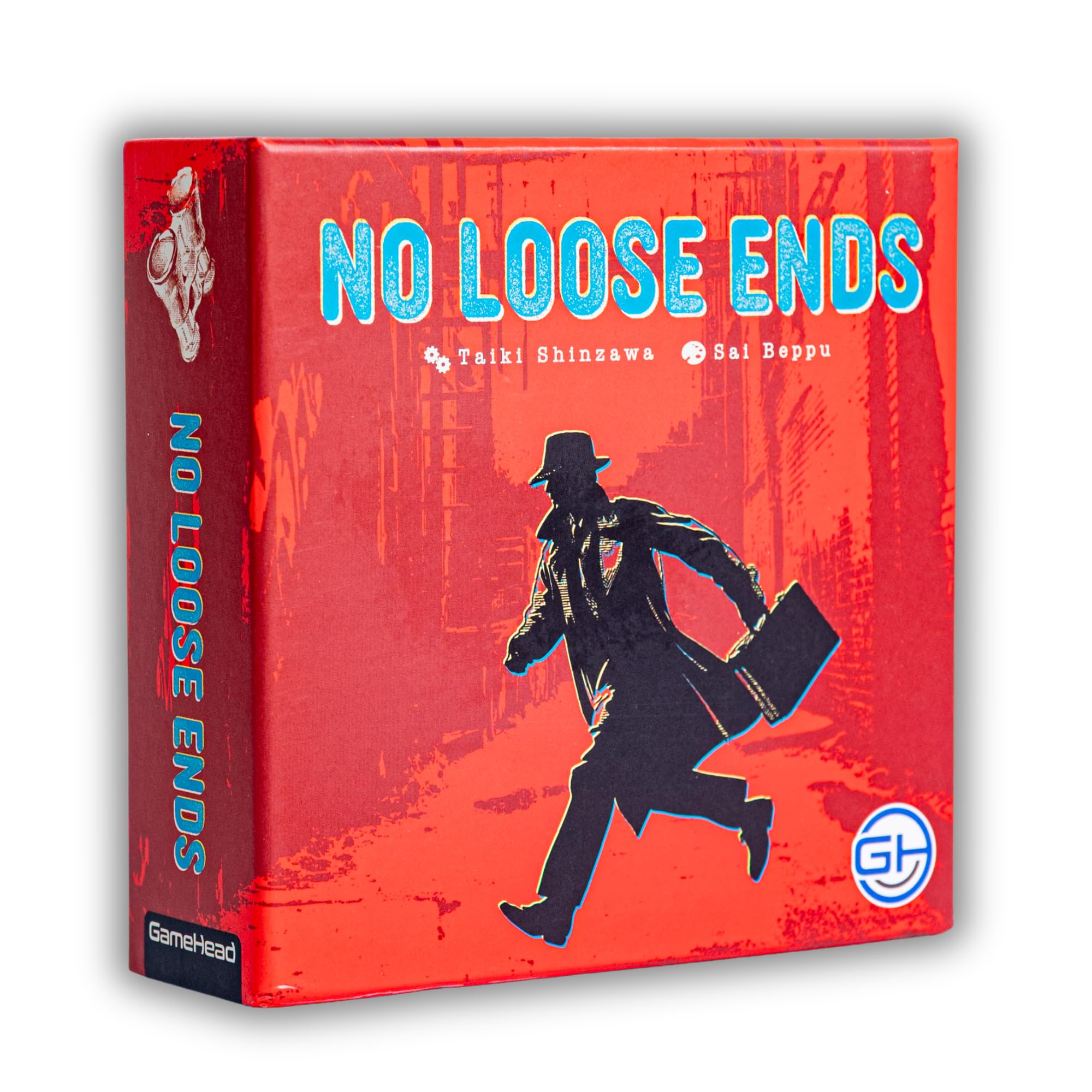 GameHead No Loose Ends setup showing cards and bank-themed board for an immersive heist night