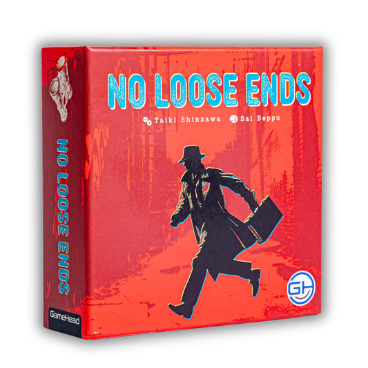 GameHead No Loose Ends setup showing cards and bank-themed board for an immersive heist night