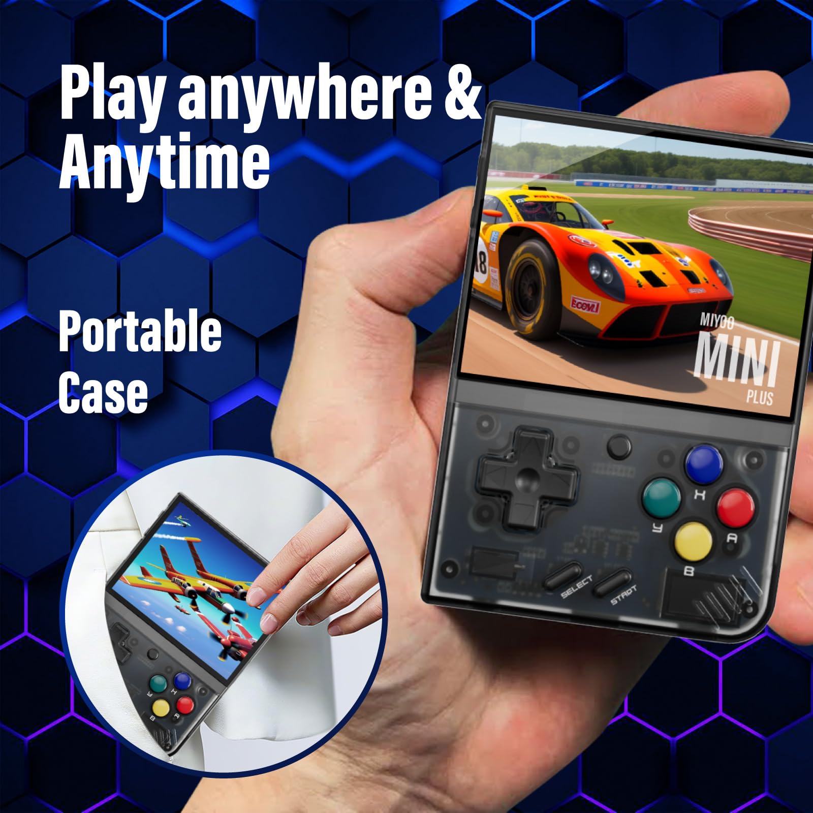 Compact storage case keeps the device and games protected.