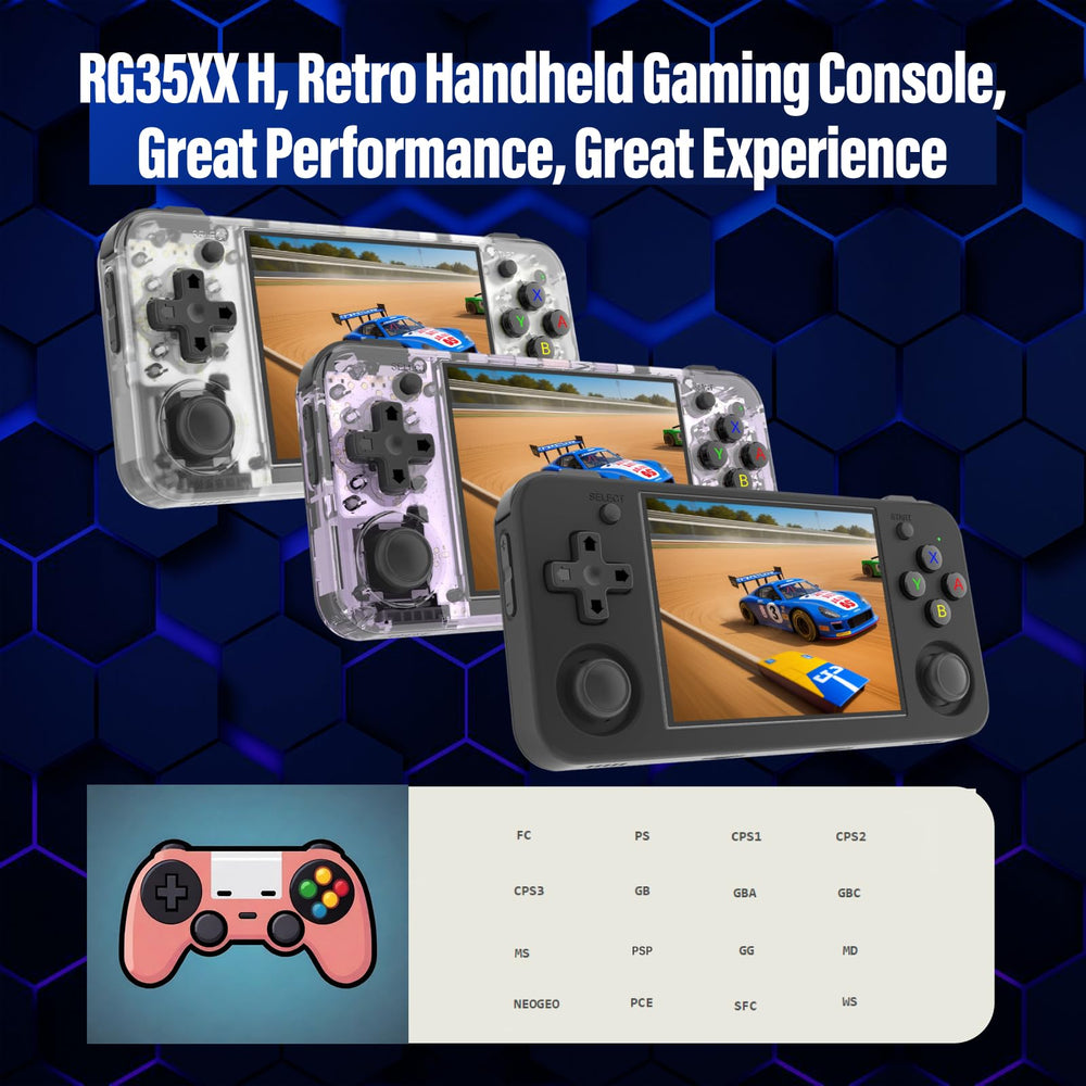 GameLo RG35XX H emulator menu highlights 10+ built-in emulators.