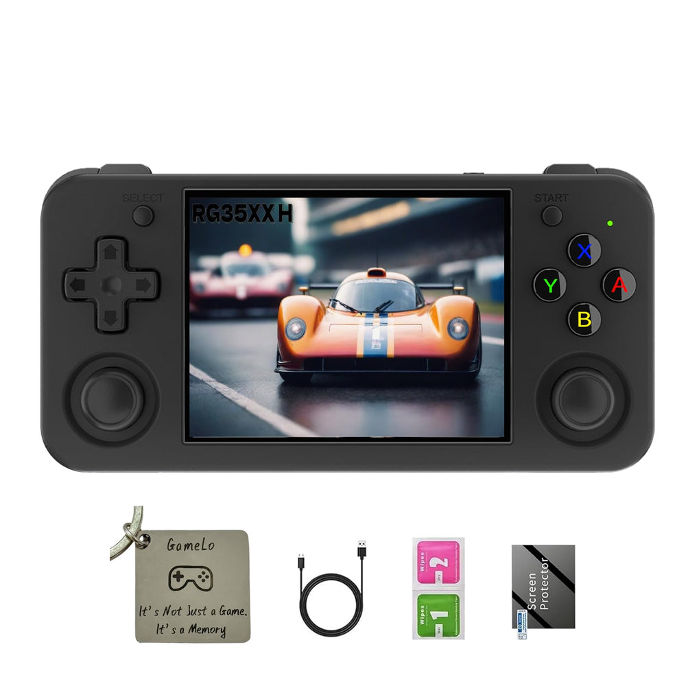GameLo RG35XX H handheld front view showing compact retro design for on-the-go gaming.