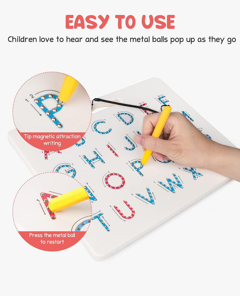 GAMENOTE beads pop with tracing letters for tactile feedback.