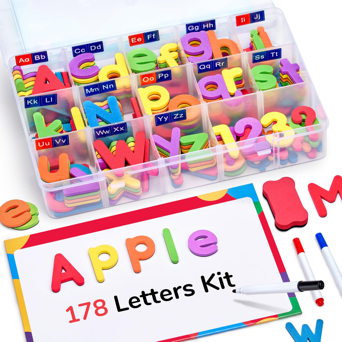 Gamenote classroom magnetic alphabet letters kit with 178 colorful foam letters for spelling practice.