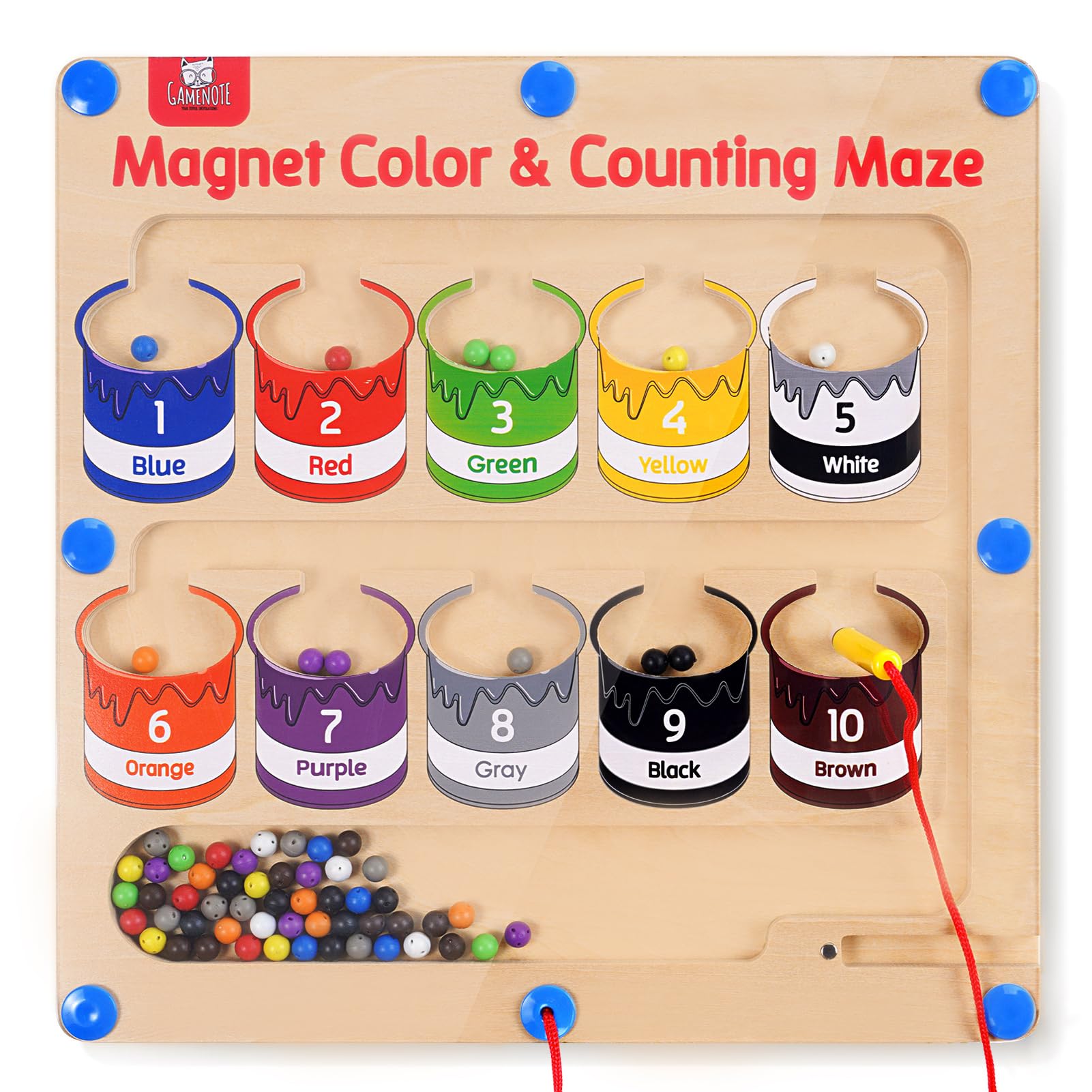 GAMENOTE magnetic color and number maze wooden board for color and number exploration
