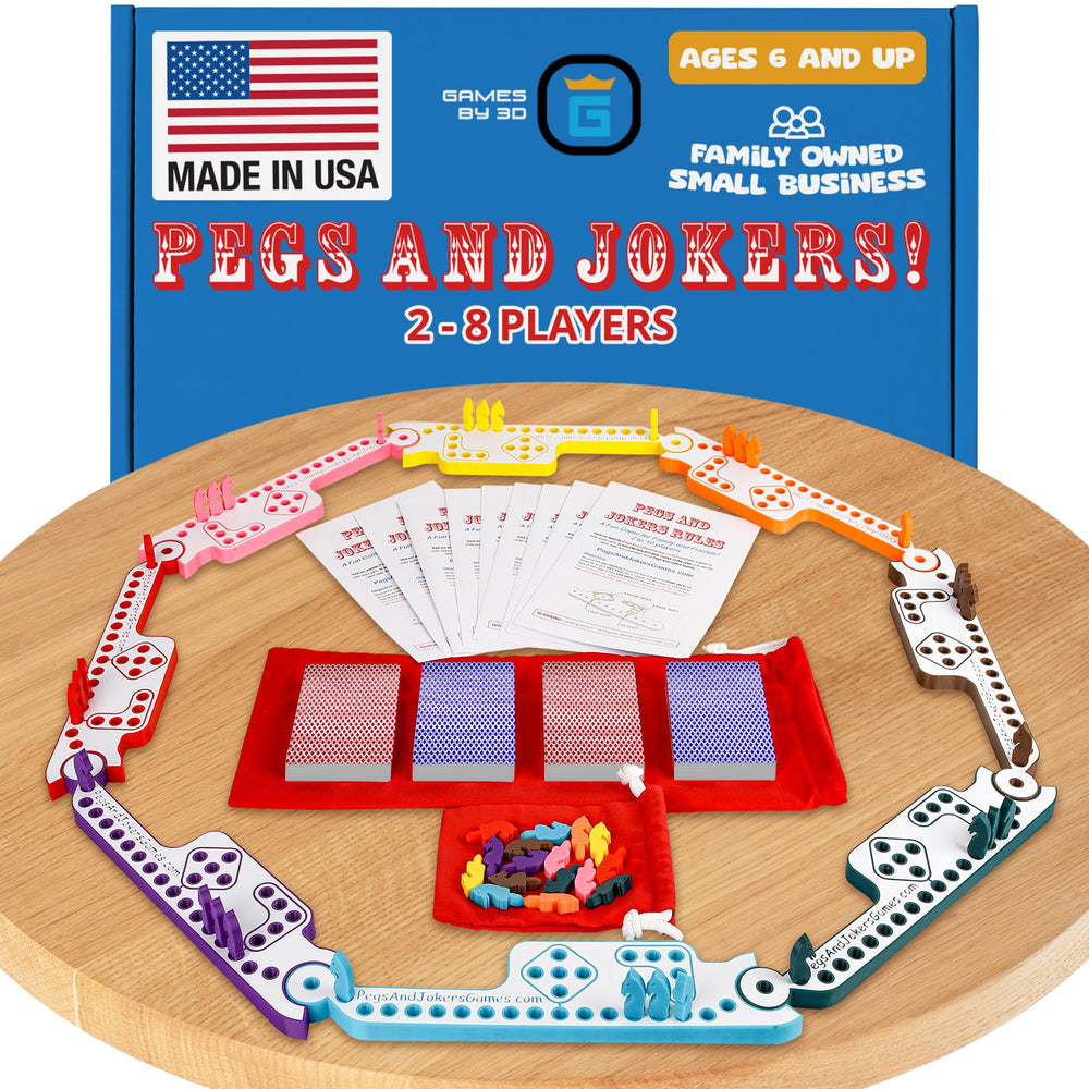 GAMES BY 3D Pegs and Jokers with horse-head pegs offer tactile fun during family game night.