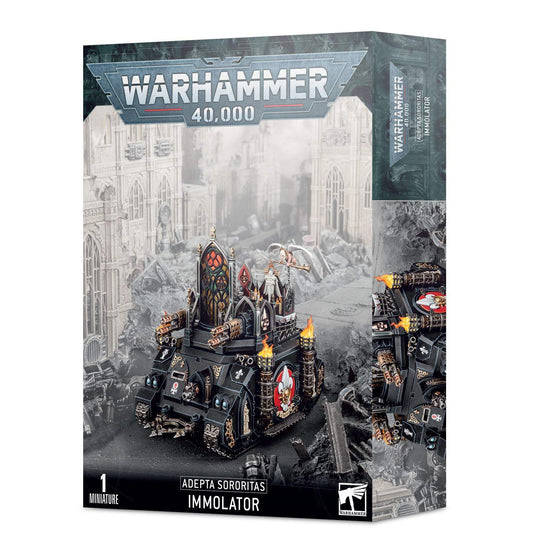 Games Workshop Adepta Sororitas Immolator battle tank with cleansing flame for dramatic tabletop battles.