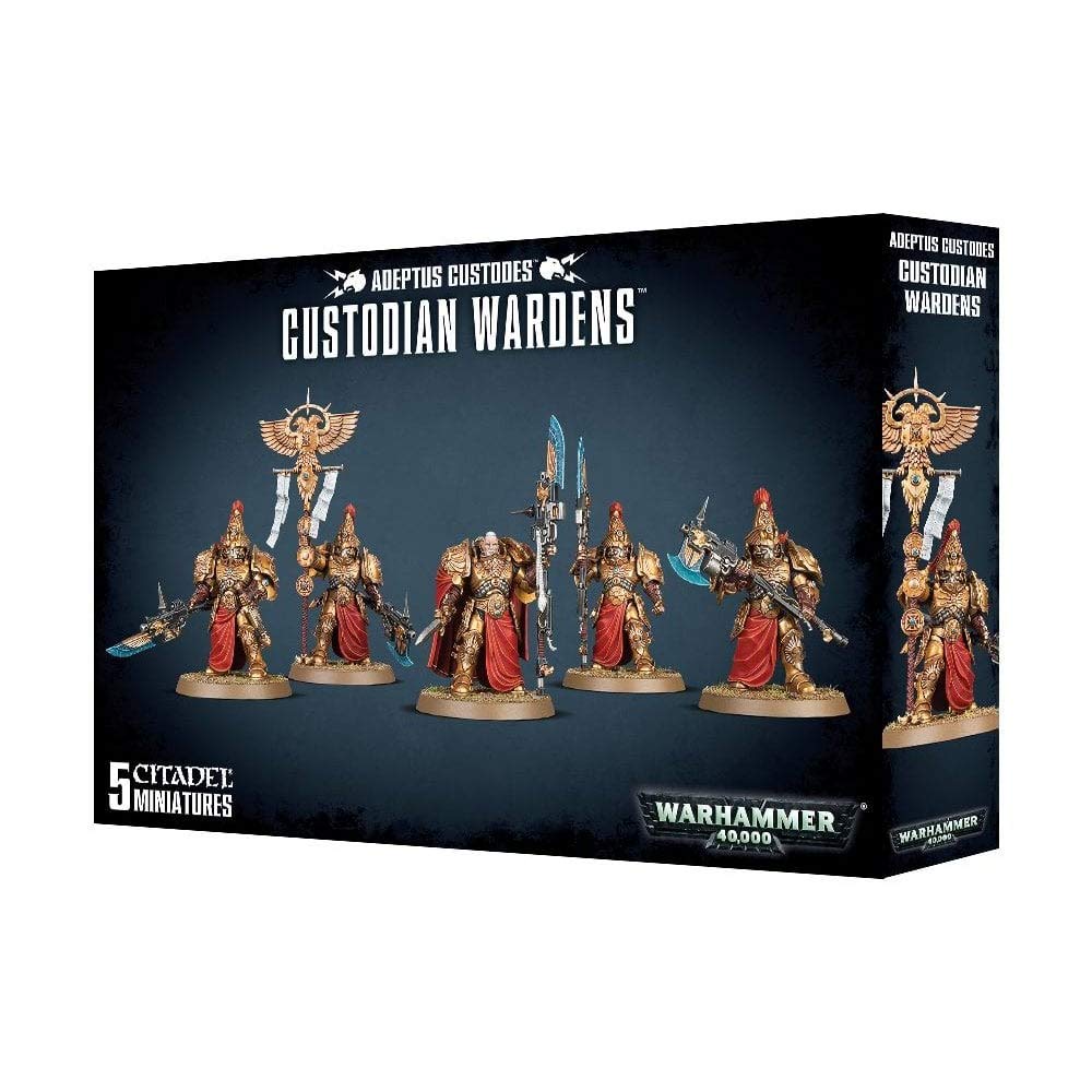 Games Workshop Adeptus Custodes Custodian Wardens figure in black for tabletop battles and display