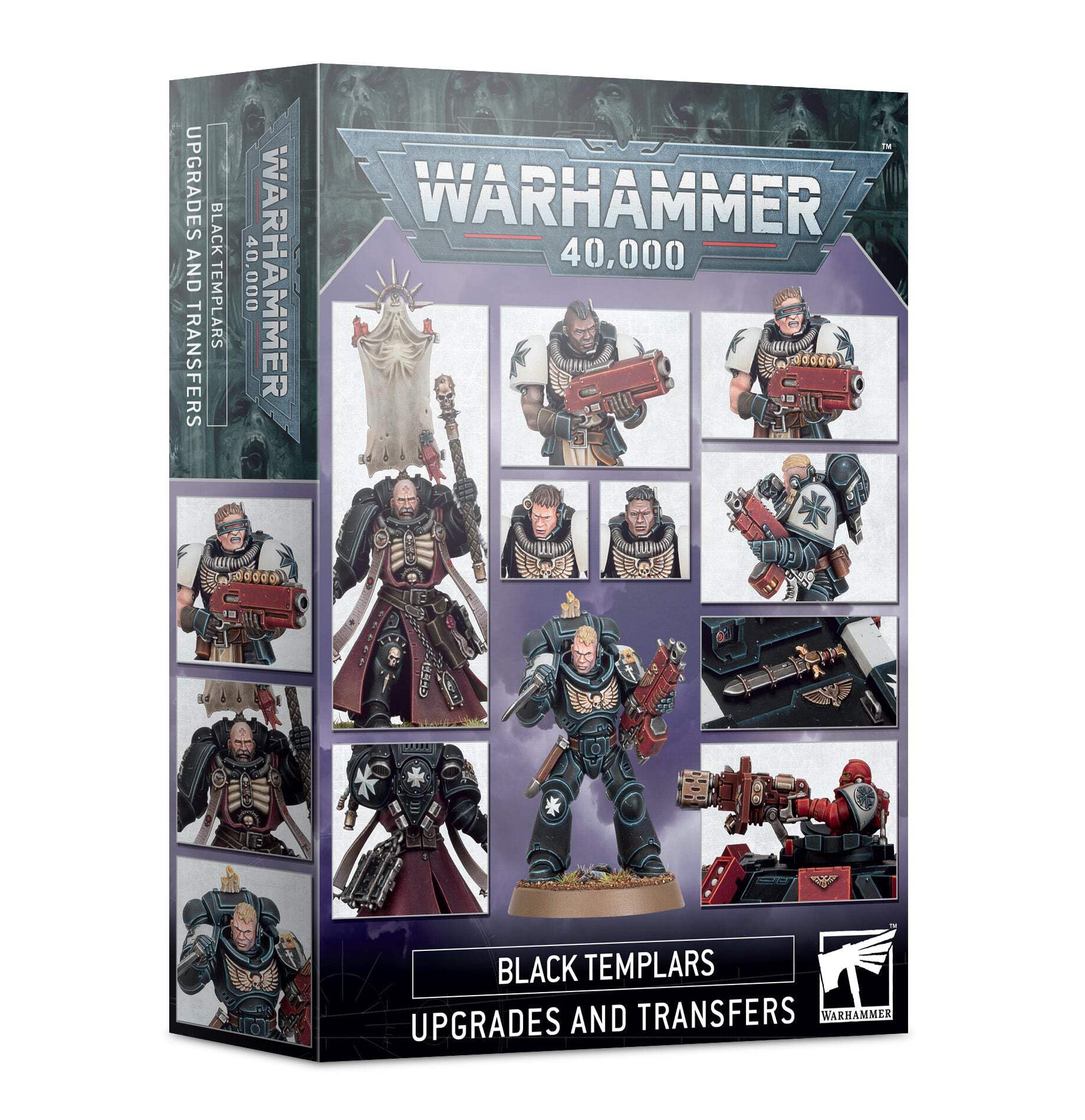 Games Workshop Black Templars upgrades with helmet and weapon options for customizable Crusader squads.