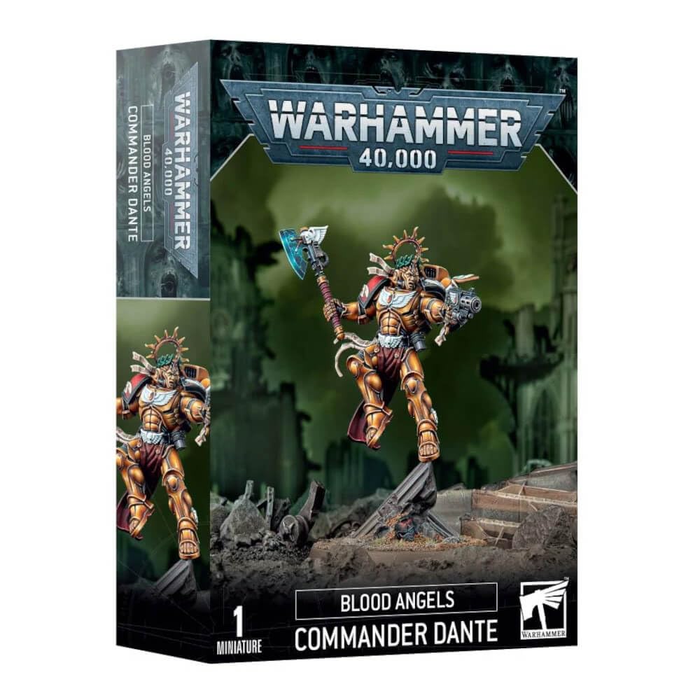Games Workshop Blood Angels Commander Dante assembly pose for a dramatic tabletop centerpiece.