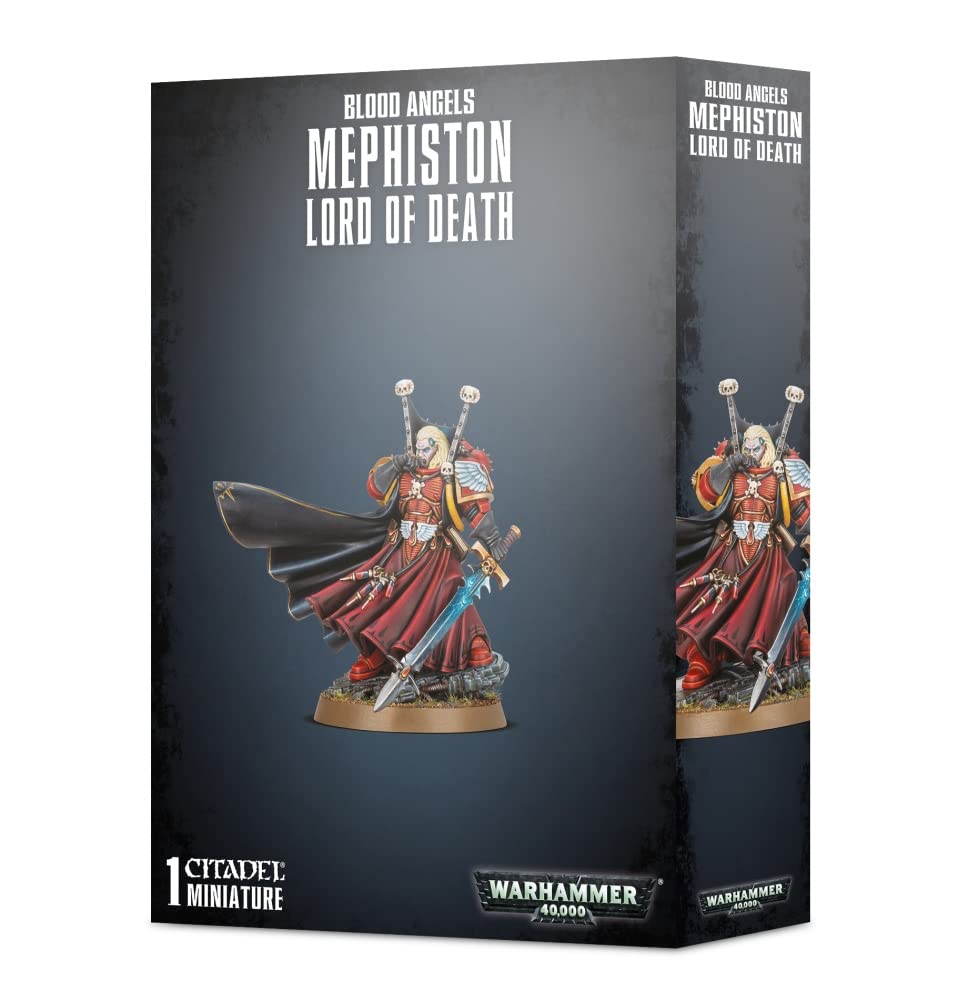 Games Workshop Blood Angels Mephiston miniature, front view, highlighting intricate details for display and tabletop use.