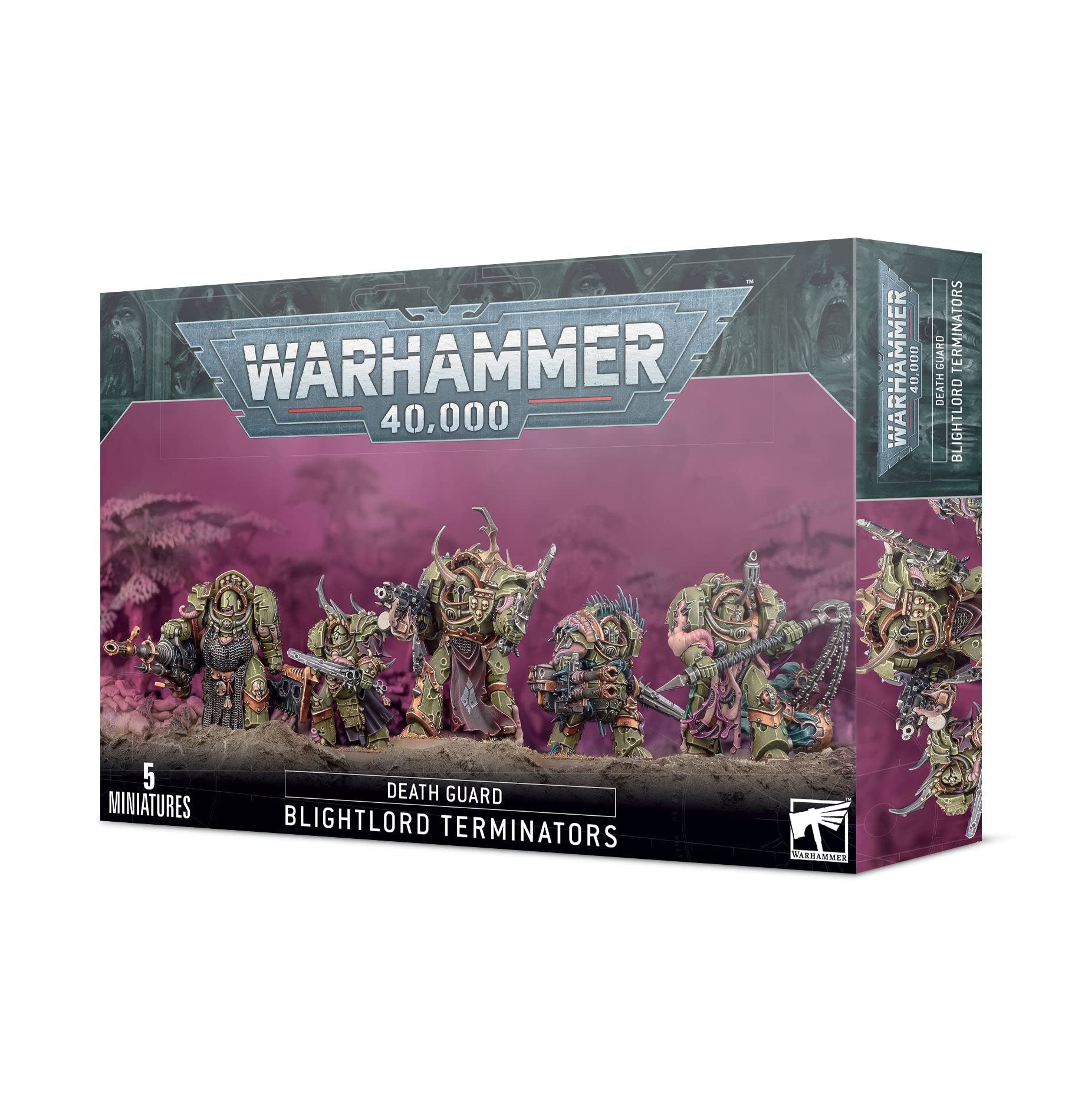 Games Workshop Death Guard Blightlord Terminators kit, unassembled, ideal for hobbyists to customize and assemble.