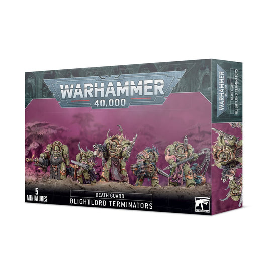 Games Workshop Death Guard Blightlord Terminators kit, unassembled, ideal for hobbyists to customize and assemble.