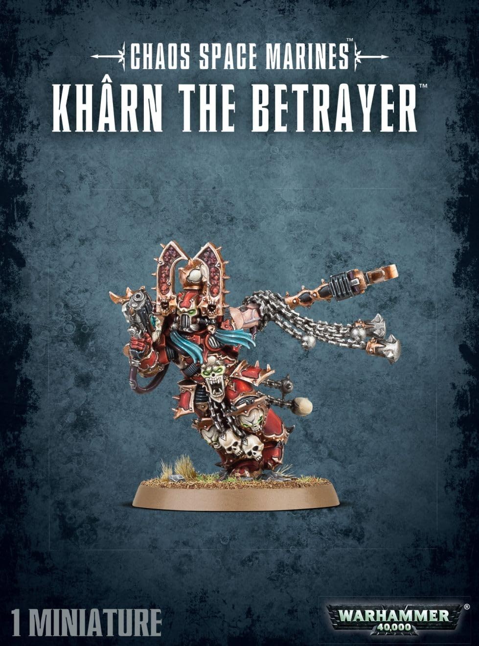 Games Workshop Kharn The Betrayer plastic miniature in a dynamic battle pose for tabletop use
