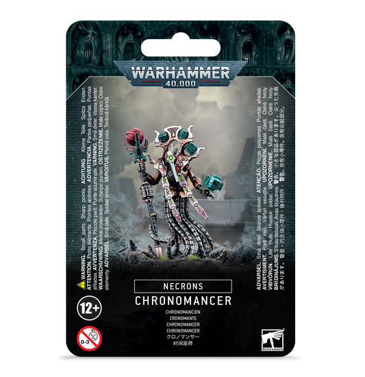 Games Workshop Necron Chronomancer kit showing aeonstave and entropic lance options.